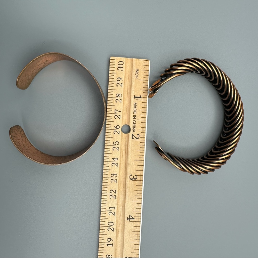 Lot of 2 VTG Copper Cuff Bracelets Adjustable Modernist & Boho Styles - Picture 6 of 13